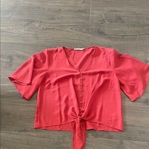 Women’s Lush Red Tie-Front Flutter Sleeve Blouse, Size Small